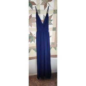 Floerns Royal Blue Open Back Maxi Dress Deep V-Neck High Leg Slit NWT Size L